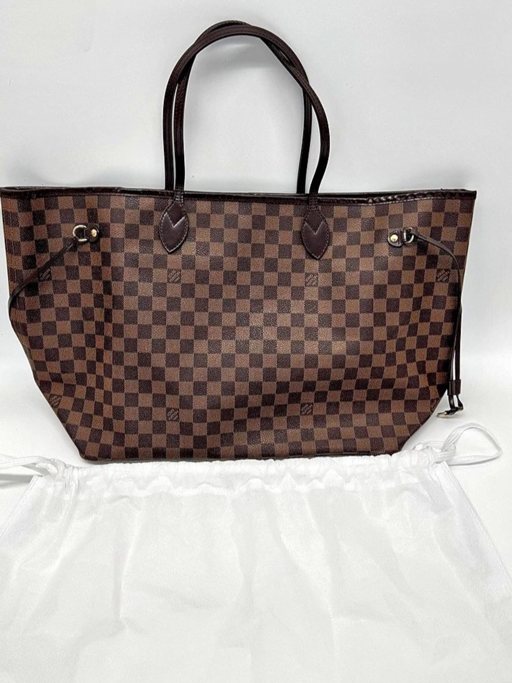 Louis Vuitton Neverfull GM Damier Ebene Tote Brown & Red
